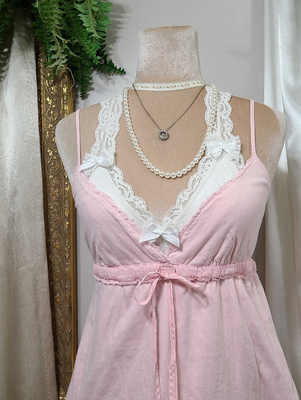 Rare Vintage Abercrombie And Fitch ♡ Y2K ♡ Baby Pink Babydoll Waist Tie Tank Top - Picture 2 of 8
